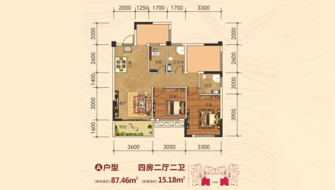 A户型87㎡4房2厅2卫